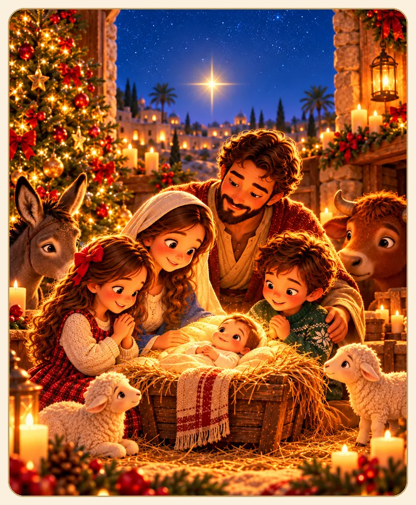 Família ao redor da manjedoura